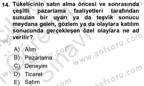 Turist Davranışı Dersi 2020 - 2021 Yılı Yaz Okulu Sınav Soruları 14. Soru
