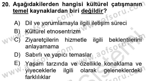 Turist Davranışı Dersi 2020 - 2021 Yılı Yaz Okulu Sınav Soruları 20. Soru