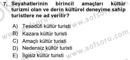 Turist Davranışı Dersi 2020 - 2021 Yılı Yaz Okulu Sınav Soruları 7. Soru