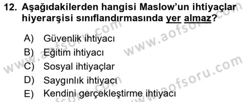 Turist Davranışı Dersi 2021 - 2022 Yılı (Vize) Ara Sınav Soruları 12. Soru