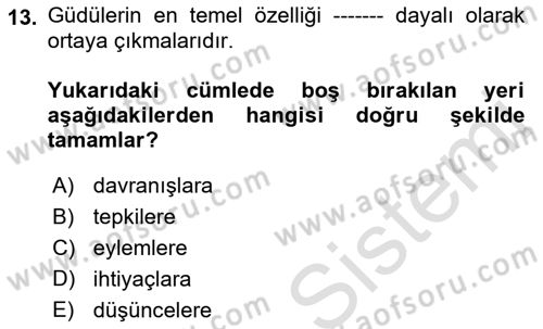 Turist Davranışı Dersi 2021 - 2022 Yılı (Vize) Ara Sınav Soruları 13. Soru