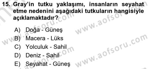 Turist Davranışı Dersi 2021 - 2022 Yılı (Vize) Ara Sınav Soruları 15. Soru