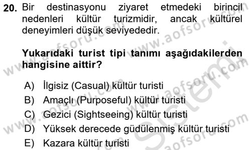 Turist Davranışı Dersi 2021 - 2022 Yılı (Vize) Ara Sınav Soruları 20. Soru