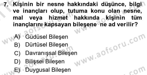 Turist Davranışı Dersi 2021 - 2022 Yılı (Vize) Ara Sınav Soruları 7. Soru