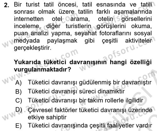 Turist Davranışı Dersi 2021 - 2022 Yılı (Final) Dönem Sonu Sınav Soruları 2. Soru