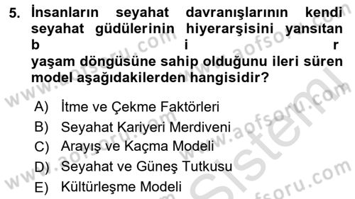 Turist Davranışı Dersi 2021 - 2022 Yılı (Final) Dönem Sonu Sınav Soruları 5. Soru