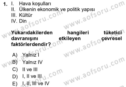Turist Davranışı Dersi 2021 - 2022 Yılı Yaz Okulu Sınav Soruları 1. Soru