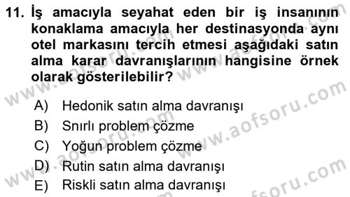 Turist Davranışı Dersi 2021 - 2022 Yılı Yaz Okulu Sınav Soruları 11. Soru
