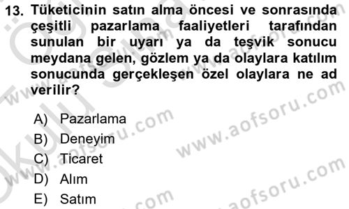 Turist Davranışı Dersi 2021 - 2022 Yılı Yaz Okulu Sınav Soruları 13. Soru