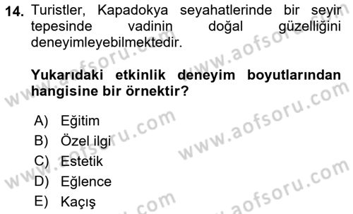 Turist Davranışı Dersi 2021 - 2022 Yılı Yaz Okulu Sınav Soruları 14. Soru