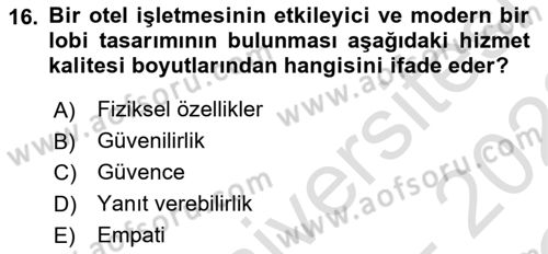 Turist Davranışı Dersi 2021 - 2022 Yılı Yaz Okulu Sınav Soruları 16. Soru
