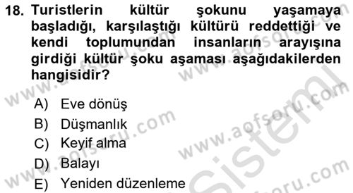 Turist Davranışı Dersi 2021 - 2022 Yılı Yaz Okulu Sınav Soruları 18. Soru