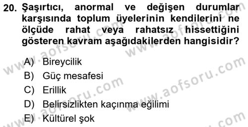 Turist Davranışı Dersi 2021 - 2022 Yılı Yaz Okulu Sınav Soruları 20. Soru