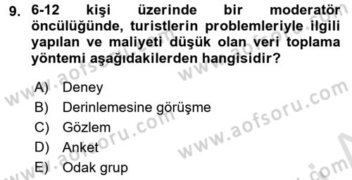 Turist Davranışı Dersi 2021 - 2022 Yılı Yaz Okulu Sınav Soruları 9. Soru