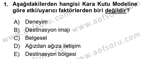 Turist Davranışı Dersi 2022 - 2023 Yılı Yaz Okulu Sınav Soruları 1. Soru
