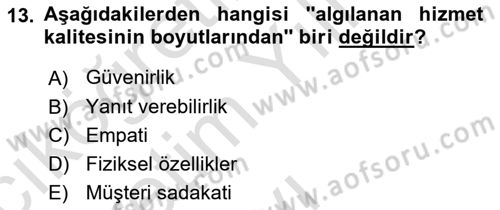 Turist Davranışı Dersi 2022 - 2023 Yılı Yaz Okulu Sınav Soruları 13. Soru