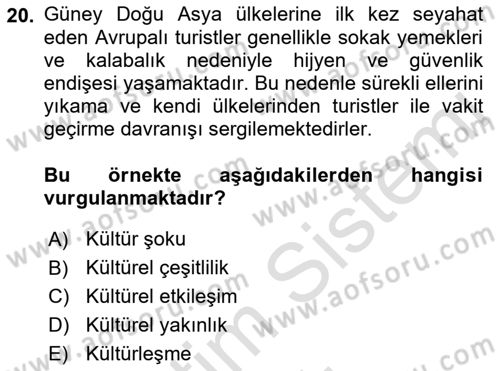 Turist Davranışı Dersi 2022 - 2023 Yılı Yaz Okulu Sınav Soruları 20. Soru