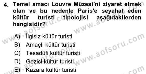 Turist Davranışı Dersi 2022 - 2023 Yılı Yaz Okulu Sınav Soruları 4. Soru