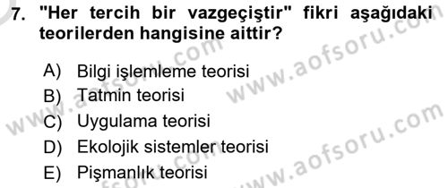 Turist Davranışı Dersi 2022 - 2023 Yılı Yaz Okulu Sınav Soruları 7. Soru
