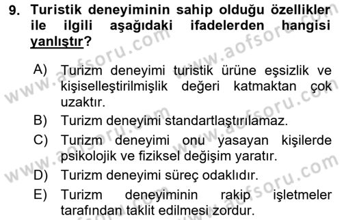 Turist Davranışı Dersi 2022 - 2023 Yılı Yaz Okulu Sınav Soruları 9. Soru