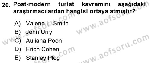 Turist Davranışı Dersi 2023 - 2024 Yılı (Vize) Ara Sınav Soruları 20. Soru