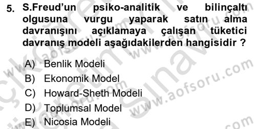 Turist Davranışı Dersi 2023 - 2024 Yılı (Vize) Ara Sınav Soruları 5. Soru