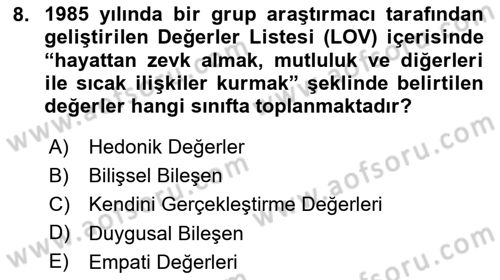 Turist Davranışı Dersi 2023 - 2024 Yılı (Vize) Ara Sınav Soruları 8. Soru
