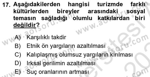Turist Davranışı Dersi 2023 - 2024 Yılı (Final) Dönem Sonu Sınav Soruları 17. Soru