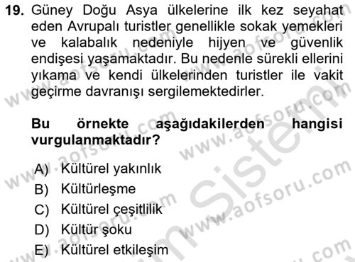 Turist Davranışı Dersi 2023 - 2024 Yılı (Final) Dönem Sonu Sınav Soruları 19. Soru
