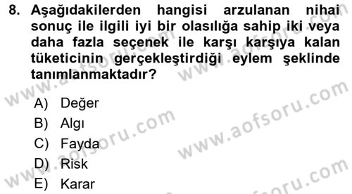 Turist Davranışı Dersi 2023 - 2024 Yılı (Final) Dönem Sonu Sınav Soruları 8. Soru