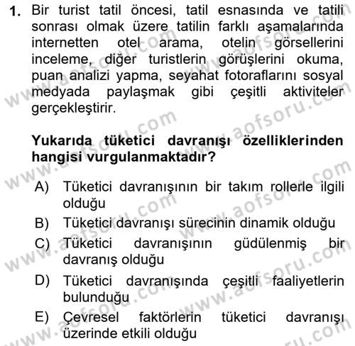 Turist Davranışı Dersi 2023 - 2024 Yılı Yaz Okulu Sınav Soruları 1. Soru