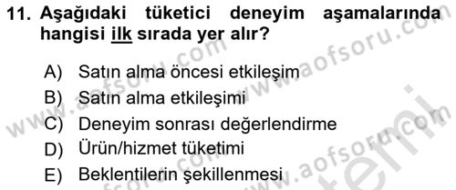 Turist Davranışı Dersi 2023 - 2024 Yılı Yaz Okulu Sınav Soruları 11. Soru