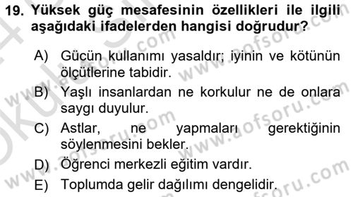 Turist Davranışı Dersi 2023 - 2024 Yılı Yaz Okulu Sınav Soruları 19. Soru
