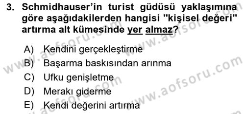 Turist Davranışı Dersi 2023 - 2024 Yılı Yaz Okulu Sınav Soruları 3. Soru