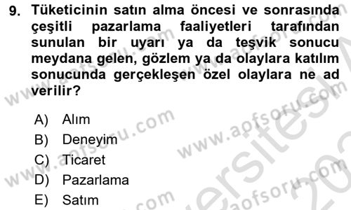Turist Davranışı Dersi 2023 - 2024 Yılı Yaz Okulu Sınav Soruları 9. Soru