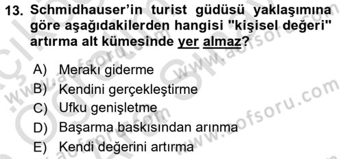 Turist Davranışı Dersi 2024 - 2025 Yılı (Vize) Ara Sınav Soruları 13. Soru