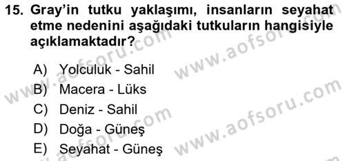 Turist Davranışı Dersi 2024 - 2025 Yılı (Vize) Ara Sınav Soruları 15. Soru