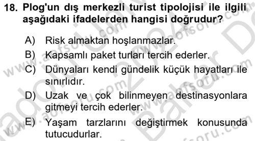 Turist Davranışı Dersi 2024 - 2025 Yılı (Vize) Ara Sınav Soruları 18. Soru