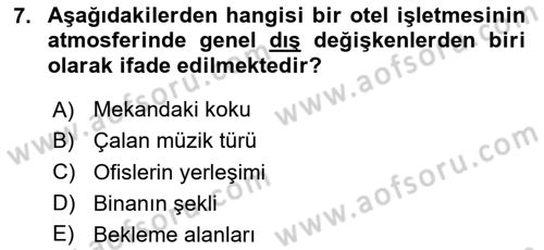Turist Davranışı Dersi 2024 - 2025 Yılı (Vize) Ara Sınav Soruları 7. Soru
