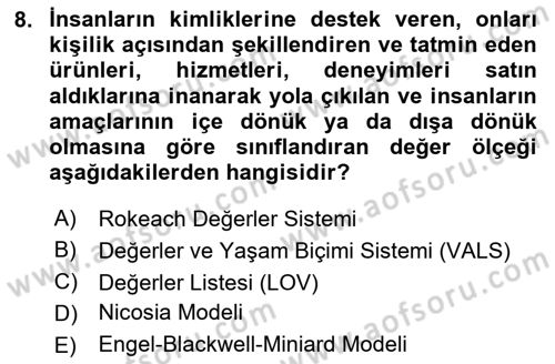 Turist Davranışı Dersi 2024 - 2025 Yılı (Vize) Ara Sınav Soruları 8. Soru