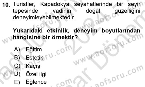 Turist Davranışı Dersi 2024 - 2025 Yılı (Final) Dönem Sonu Sınav Soruları 10. Soru