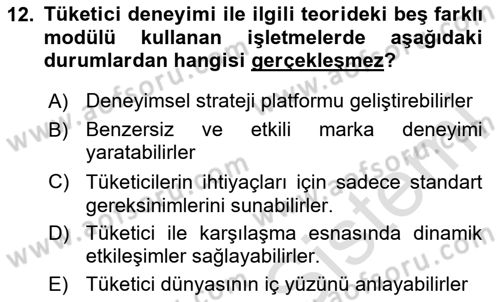 Turist Davranışı Dersi 2024 - 2025 Yılı (Final) Dönem Sonu Sınav Soruları 12. Soru