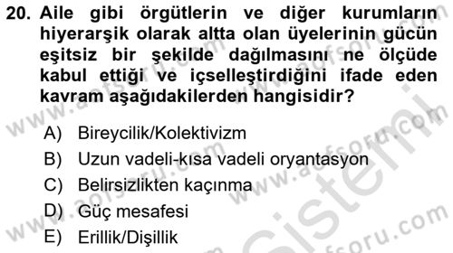 Turist Davranışı Dersi 2024 - 2025 Yılı (Final) Dönem Sonu Sınav Soruları 20. Soru