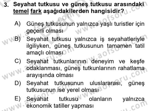 Turist Davranışı Dersi 2024 - 2025 Yılı (Final) Dönem Sonu Sınav Soruları 3. Soru
