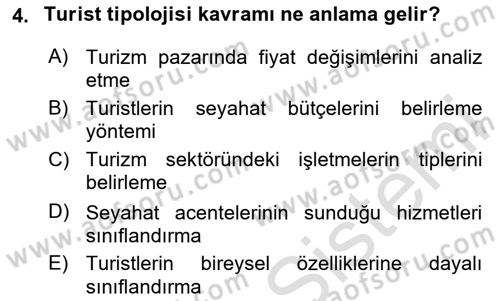 Turist Davranışı Dersi 2024 - 2025 Yılı (Final) Dönem Sonu Sınav Soruları 4. Soru