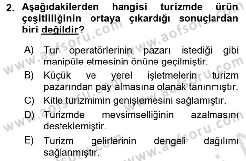 Özel İlgi Turizm Dersi 2023 - 2024 Yılı (Vize) Ara Sınav Soruları 2. Soru