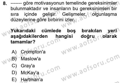 Özel İlgi Turizm Dersi 2023 - 2024 Yılı (Vize) Ara Sınav Soruları 8. Soru