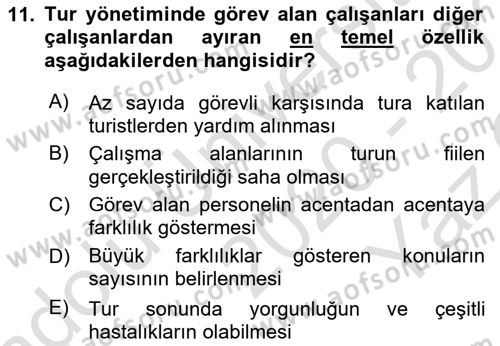 Turist Rehberliği Dersi 2020 - 2021 Yılı Yaz Okulu Sınav Soruları 11. Soru