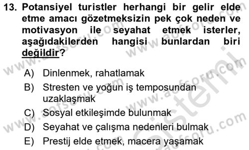 Turist Rehberliği Dersi 2020 - 2021 Yılı Yaz Okulu Sınav Soruları 13. Soru