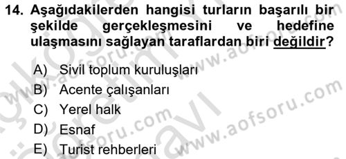 Turist Rehberliği Dersi 2020 - 2021 Yılı Yaz Okulu Sınav Soruları 14. Soru